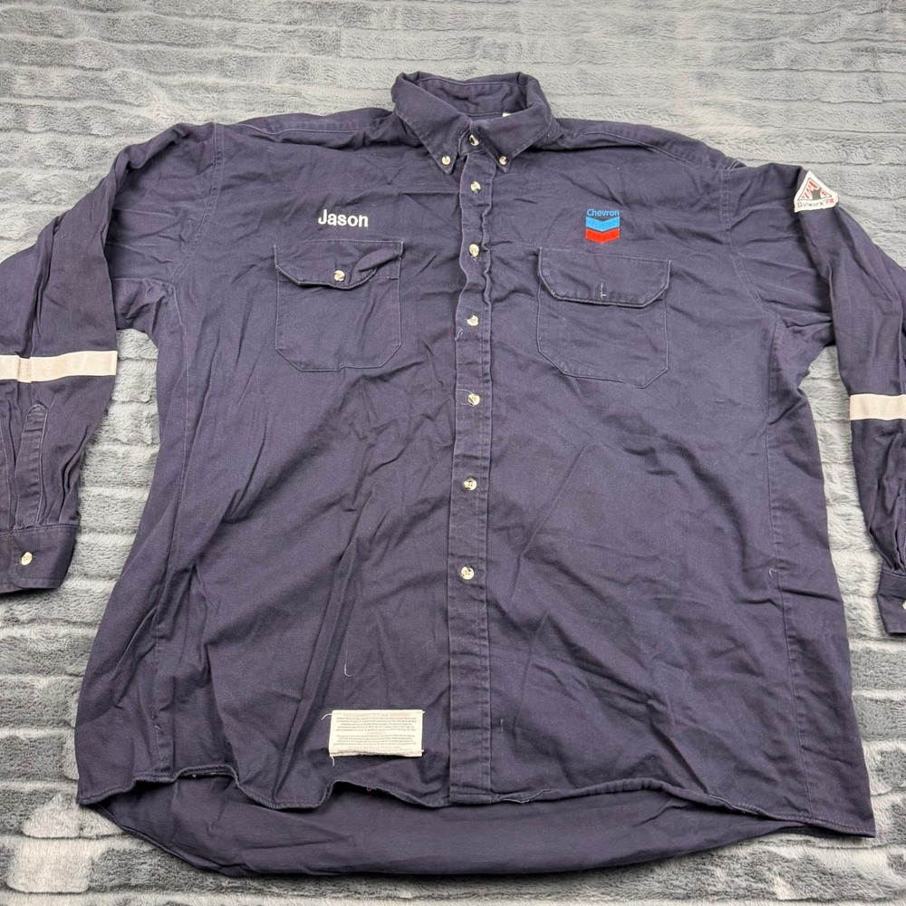 Bulwark FR Chevron Work Shirt Mens XXL Navy Westex UltraSoft Flame Resistant 8.7